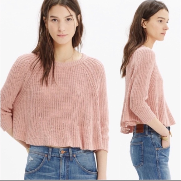 Madewell Blush Pink Linen Cotton Blend Crop Swing Cable Knit Sweater - Picture 1 of 8